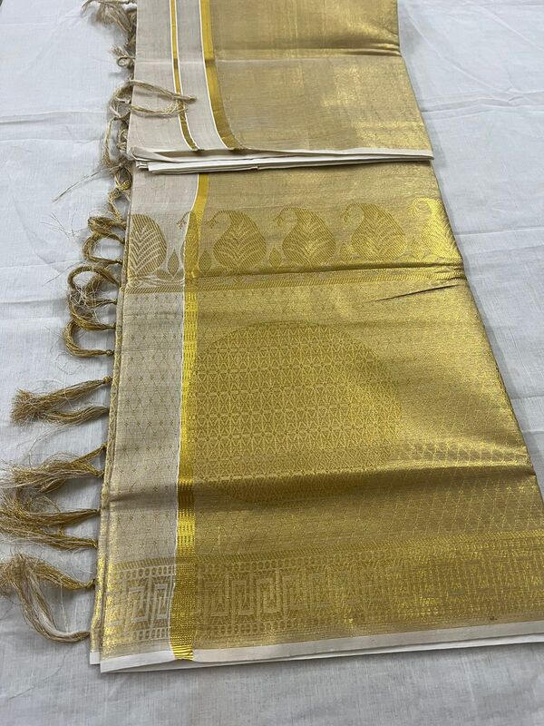 Powerloom Tissue saree with big temple border Powerloom Tissue saree with big temple border